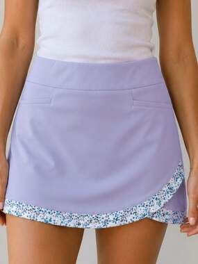 Adidas Lavender Golf Skort XS Floral Trim PRIMEGREEN Athletic Skirt